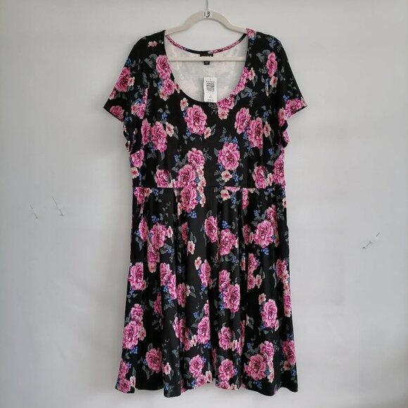 NWT Torrid Womens Black Floral Print Scoop Neck Peasant Mini Dress Size US 2X - Picture 1 of 7